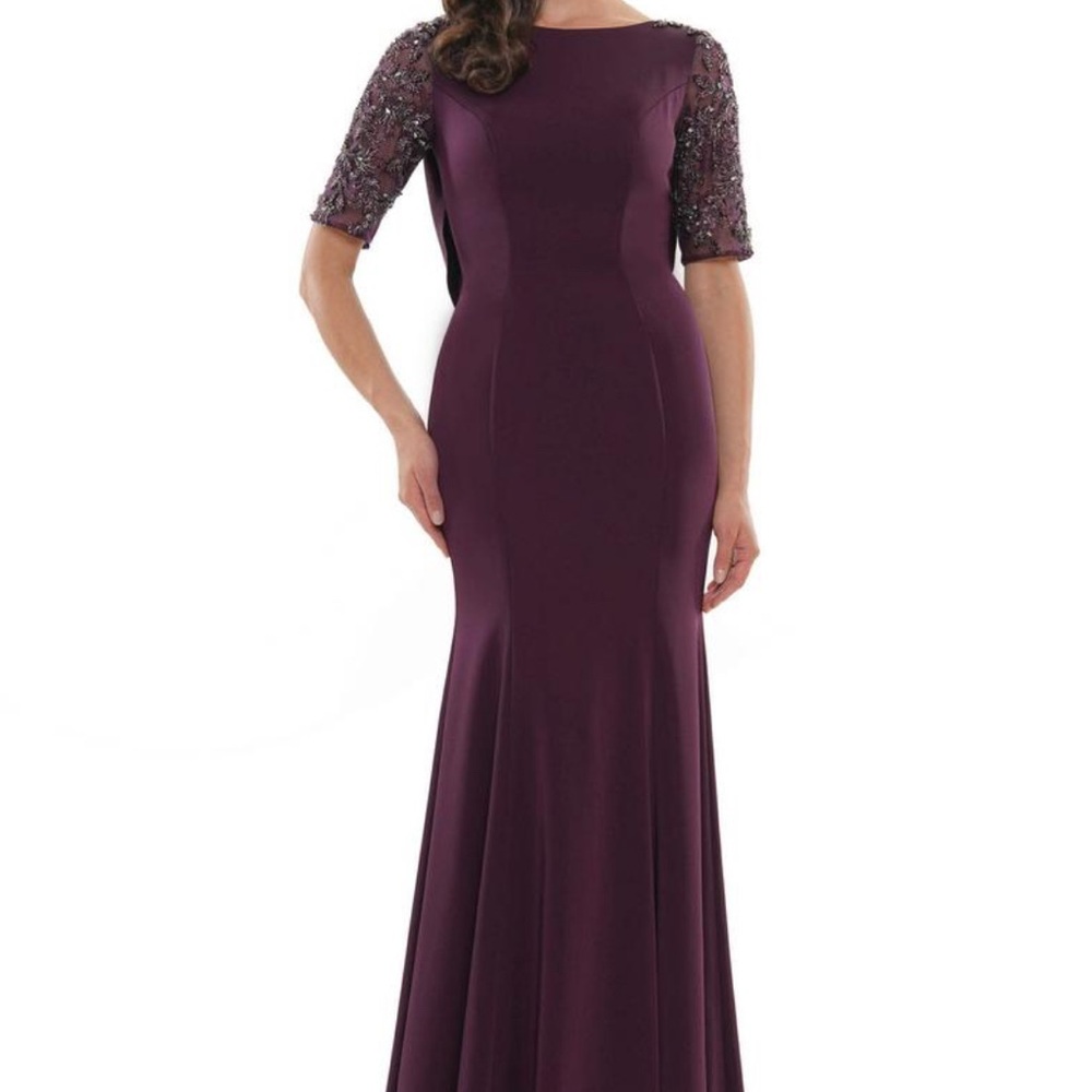 Chic Plum Maxi Dress with Embellished Sleeves